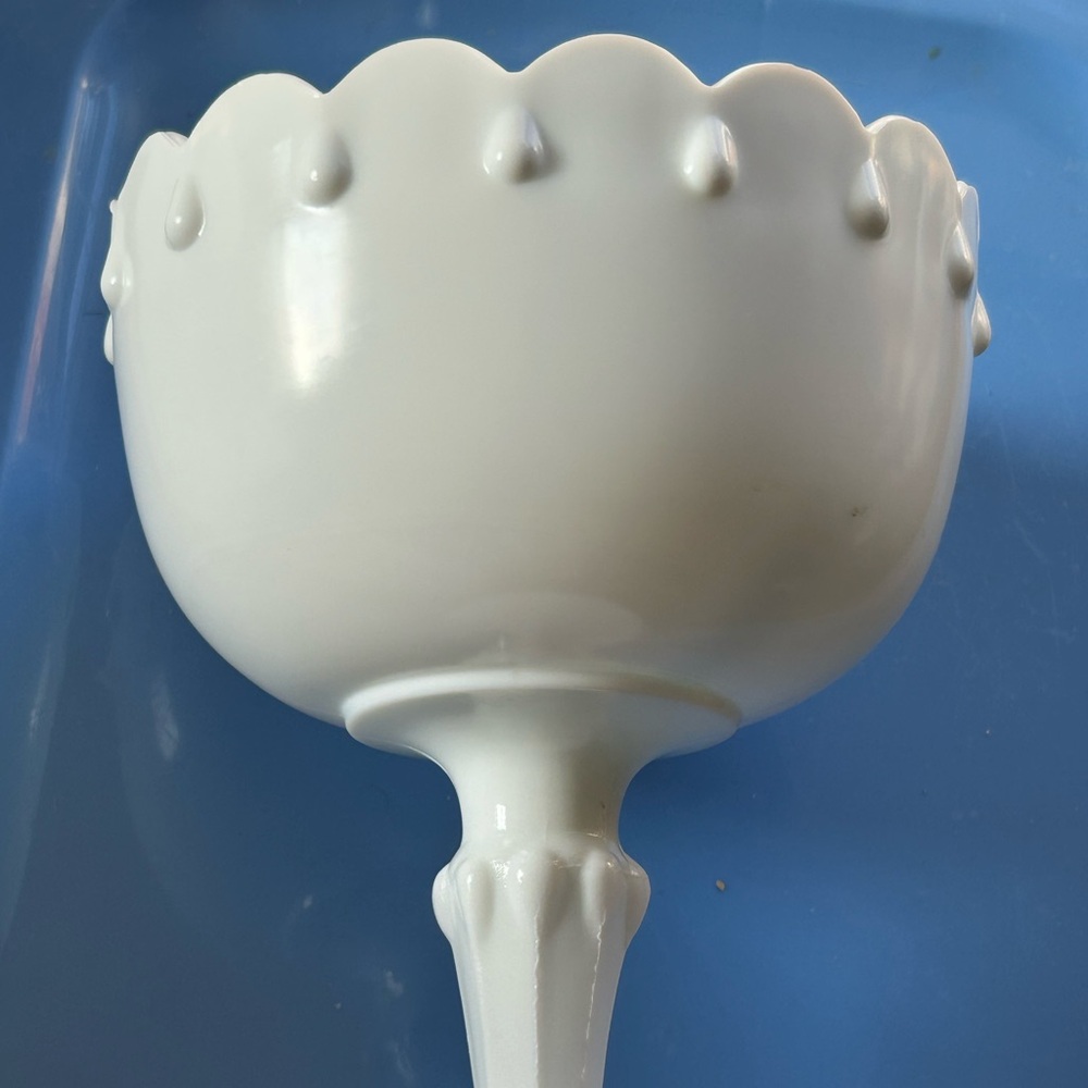 Milk Glass Flower Vase Planter Compote Pedestal Dish w/ Tear Drops set of 2